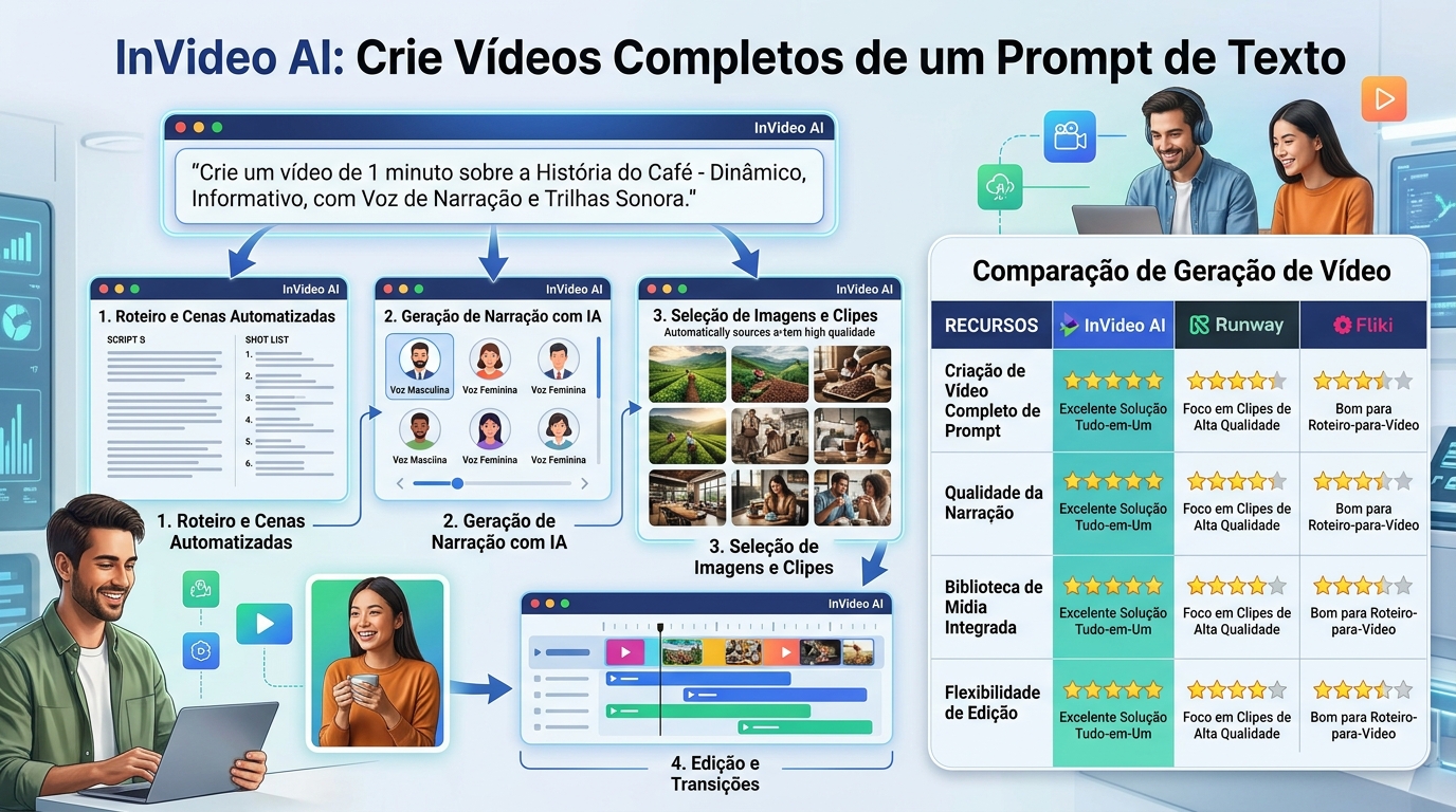 Infográfico InVideo AI, de prompt a vídeo publicado