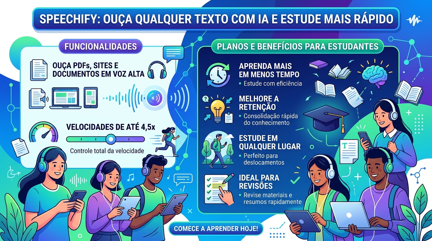 Infográfico Speechify, benefícios para estudantes