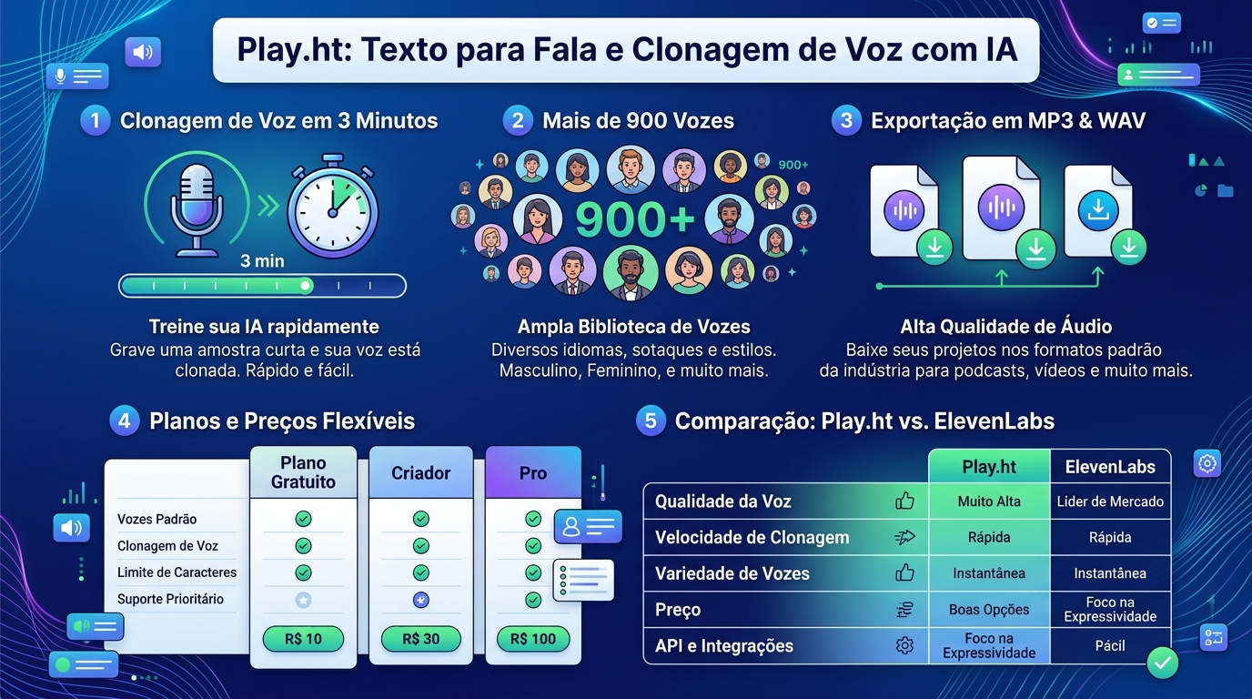 Infográfico Play.ht, planos e comparativo