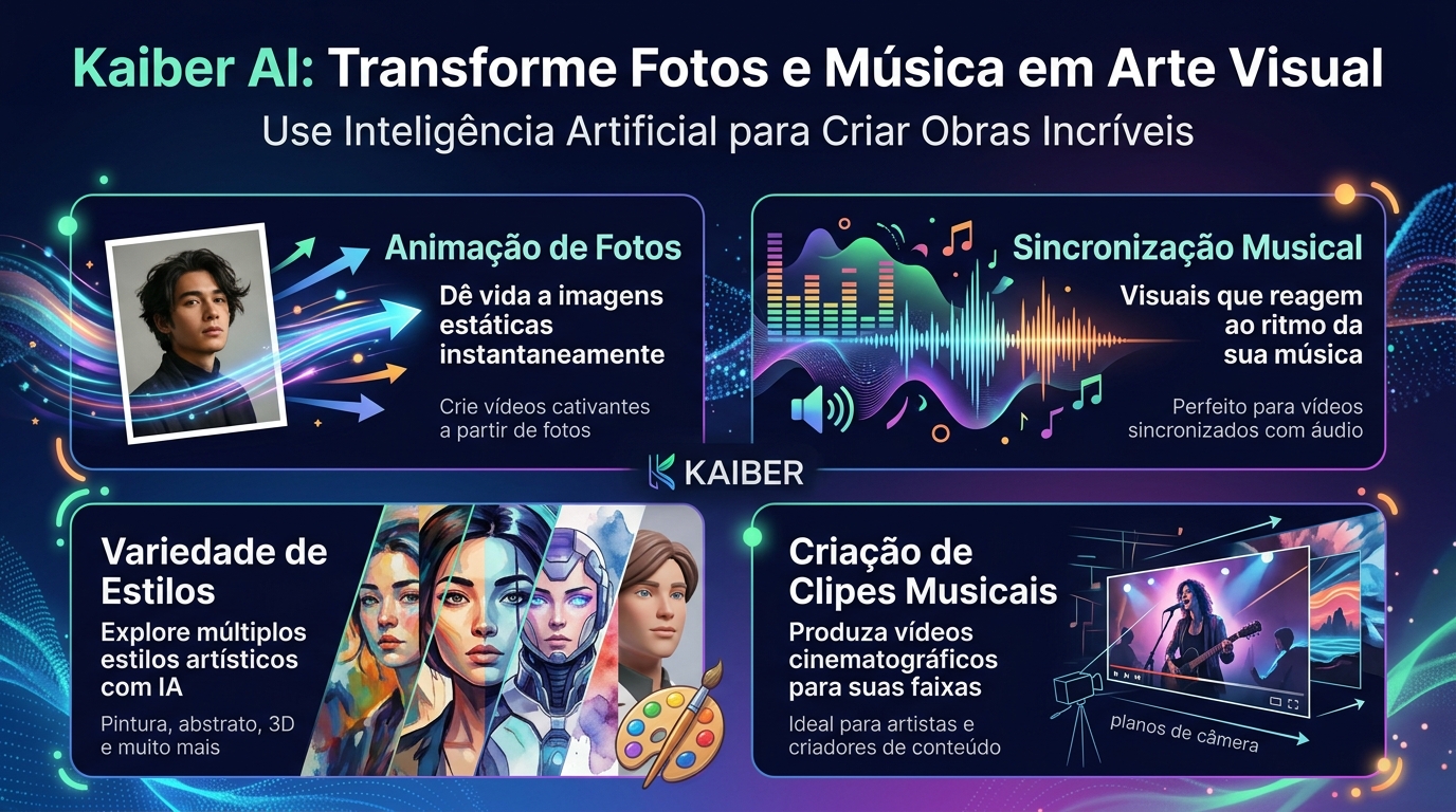 Infográfico Kaiber AI, do áudio ao vídeo artístico