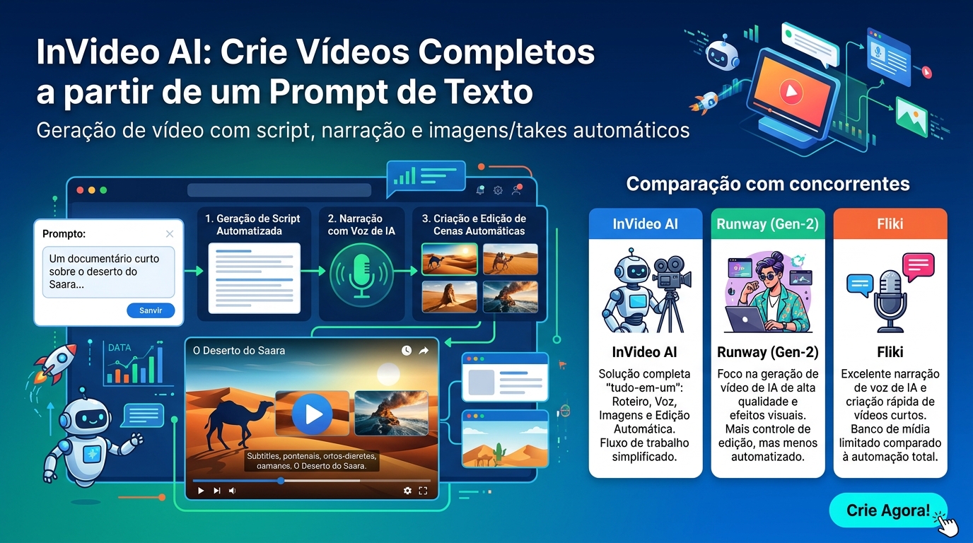Infográfico InVideo AI, planos e comparativo
