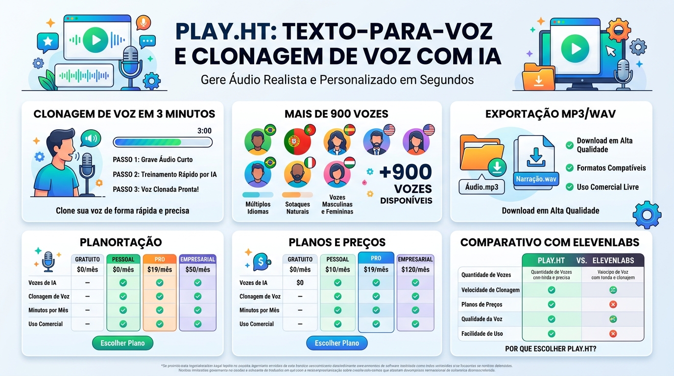 Infográfico Play.ht, PlayDialog e diálogos com IA