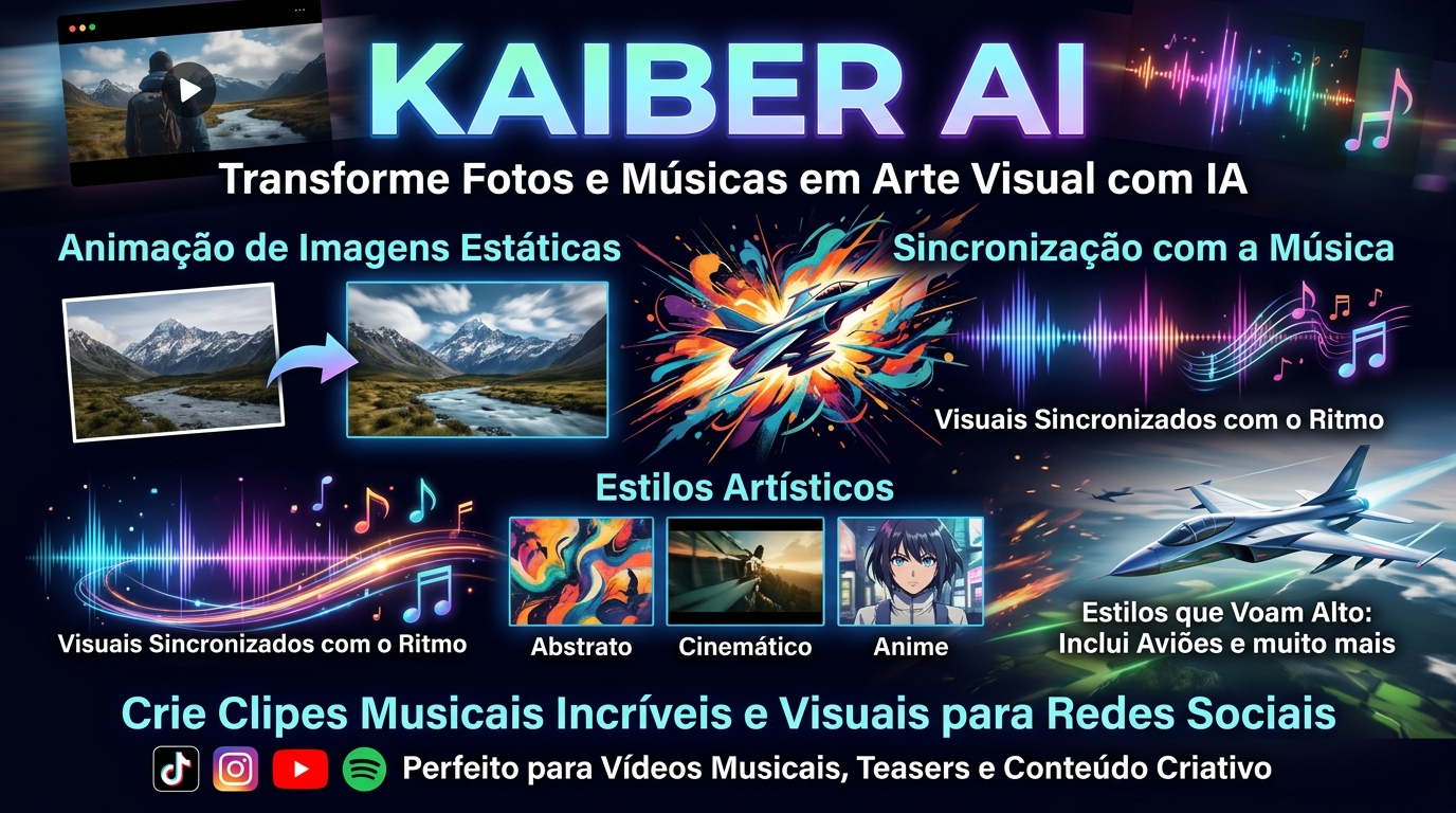 Infográfico Kaiber AI, funcionalidades e estilos